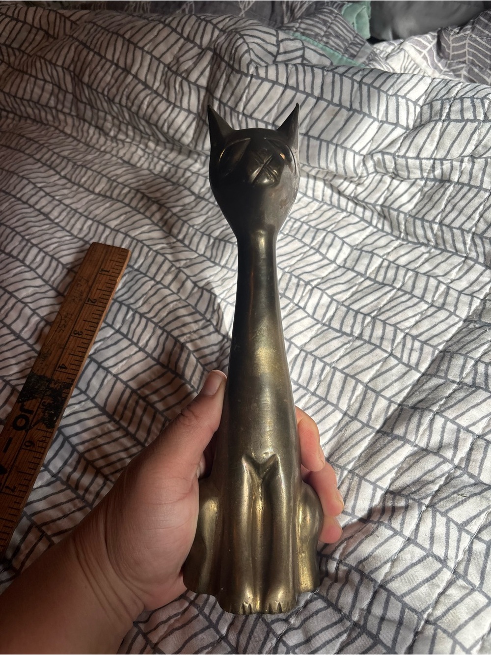Brass Cat Figurine Decorative Statue - Gold Finish 9 inch